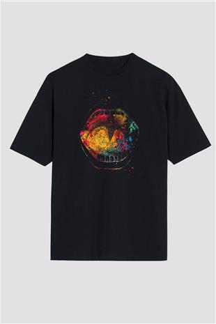 Ağız Renkli Baskılı Unisex Oversize Tişört - Tshirt