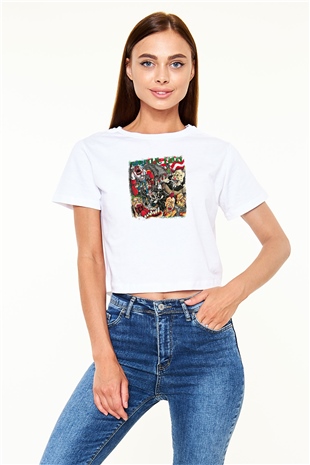 Agnostic Front Baskılı Unisex Beyaz Crop Top Tişört