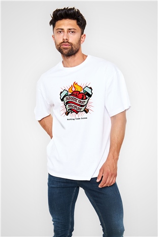 Agnostic Front Baskılı Unisex Beyaz Oversize Tişört