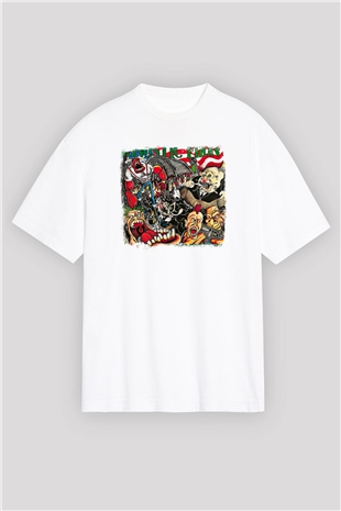 Agnostic Front Baskılı Unisex Beyaz Oversize Tişört