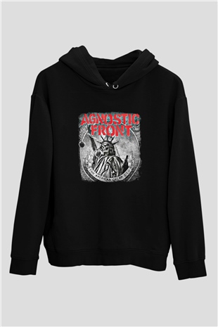 Agnostic Front Baskılı Unisex Siyah Hoodie