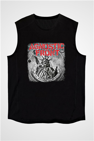Agnostic Front Baskılı Unisex Siyah Kolsuz Tişört