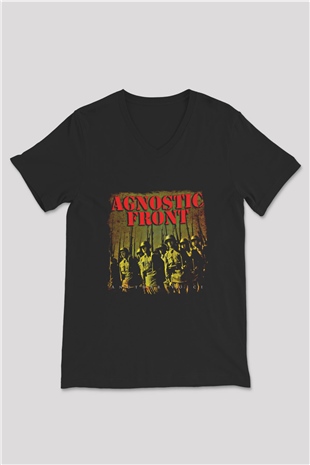 Agnostic Front Baskılı Unisex Siyah V Yaka Tişört