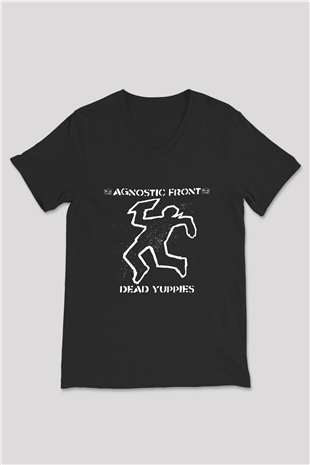 Agnostic Front Baskılı Unisex Siyah V Yaka Tişört
