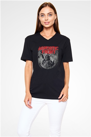 Agnostic Front Siyah Unisex V Yaka Tişört T-Shirt