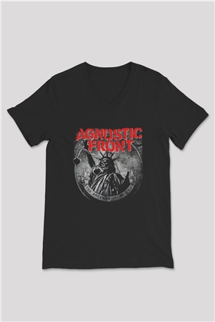 Agnostic Front Siyah Unisex V Yaka Tişört T-Shirt