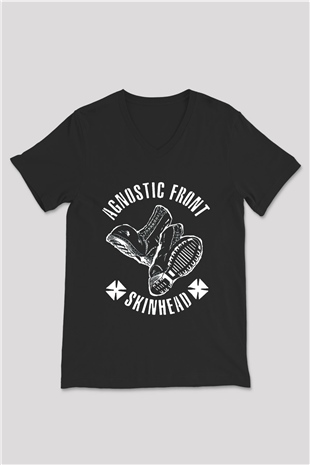 Agnostic Front Siyah Unisex V Yaka Tişört T-Shirt