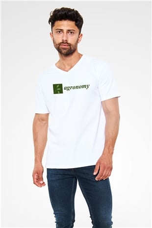 Agronomist Beyaz Unisex V Yaka Tişört