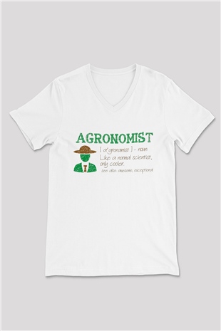 Agronomist Beyaz Unisex V Yaka Tişört