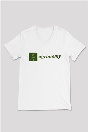 Agronomist Beyaz Unisex V Yaka Tişört