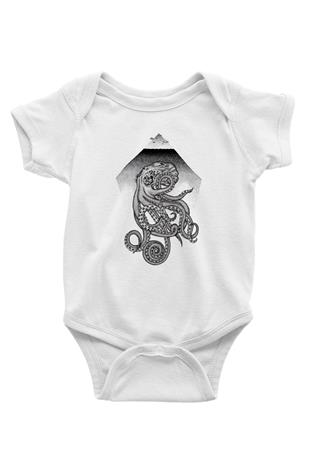 Ahtapot Baskılı Beyaz Unisex Bebek Body - Zıbın