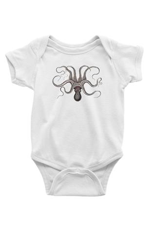 Ahtapot Baskılı Beyaz Unisex Bebek Body - Zıbın