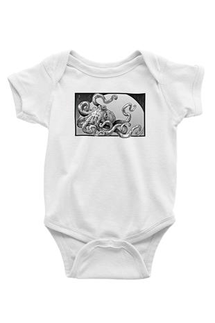 Ahtapot Baskılı Beyaz Unisex Bebek Body - Zıbın