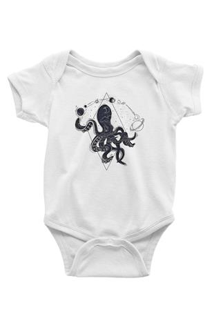 Ahtapot Baskılı Beyaz Unisex Bebek Body - Zıbın