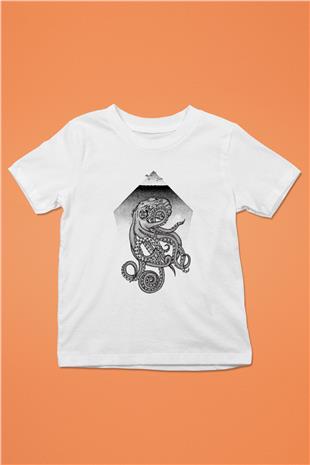 Ahtapot Baskılı Beyaz Unisex Beyaz Çocuk Tişört - Tshirt