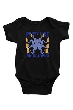 Ahtapot Baskılı Unisex Siyah Bebek Body - Zıbın