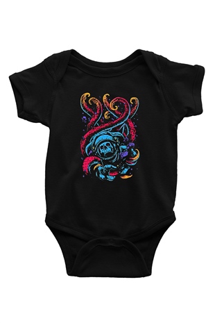Ahtapot Baskılı Unisex Siyah Bebek Body - Zıbın