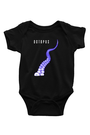 Ahtapot Baskılı Unisex Siyah Bebek Body - Zıbın