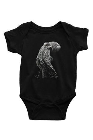 Ahtapot Baskılı Unisex Siyah Bebek Body - Zıbın