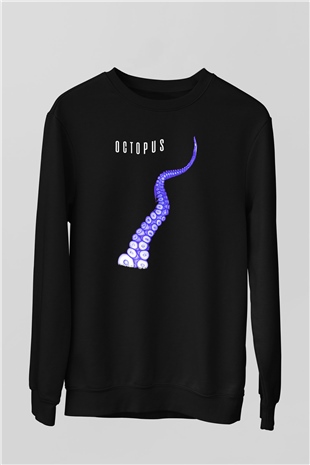Ahtapot Baskılı Unisex Siyah Sweatshirt