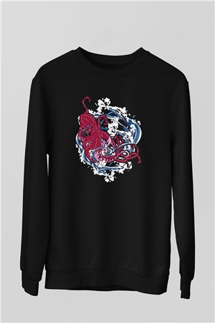 Ahtapot Baskılı Unisex Siyah Sweatshirt