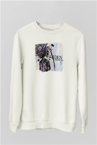 Aiden Baskılı Unisex Beyaz Sweatshirt