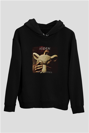 Aiden Baskılı Unisex Siyah Hoodie