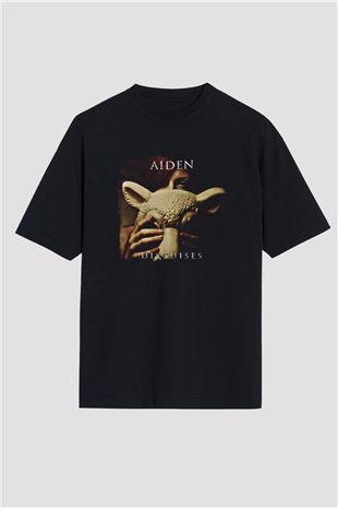 Aiden Baskılı Unisex Siyah Oversize Tişört