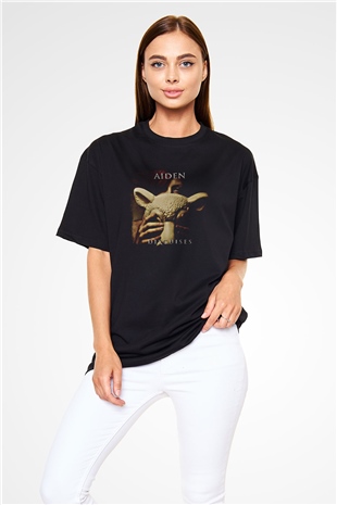 Aiden Baskılı Unisex Siyah Oversize Tişört