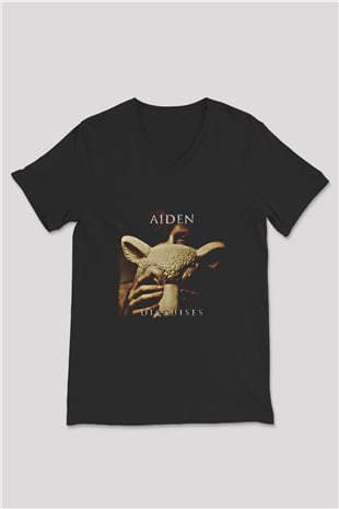Aiden Baskılı Unisex Siyah V Yaka Tişört