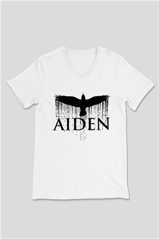 Aiden Beyaz Unisex V Yaka Tişört T-Shirt