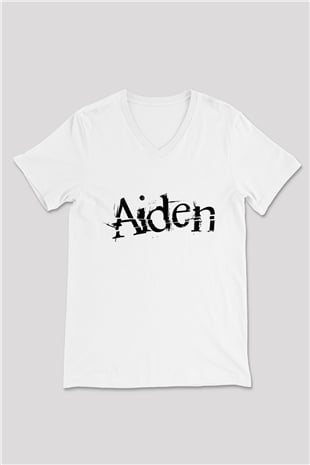 Aiden Beyaz Unisex V Yaka Tişört T-Shirt