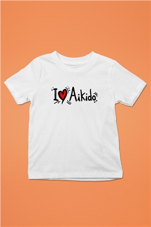Aikido Baskılı Beyaz Unisex Çocuk Tişört