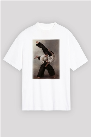 Aikido Baskılı Oversize Beyaz Tshirt