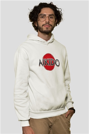 Aikido Beyaz Unisex Kapüşonlu Sweatshirt