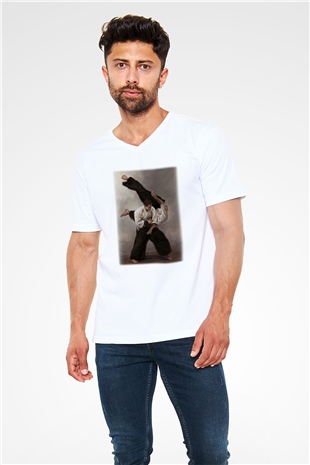 Aikido Beyaz Unisex V Yaka Tişört T-Shirt