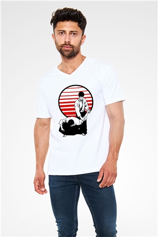 Aikido Beyaz Unisex V Yaka Tişört T-Shirt