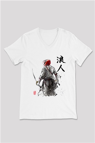 Aikido Beyaz Unisex V Yaka Tişört T-Shirt