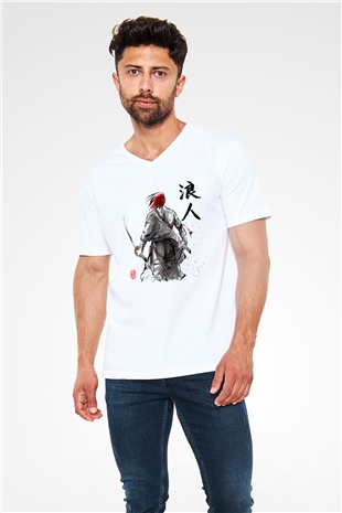 Aikido Beyaz Unisex V Yaka Tişört T-Shirt