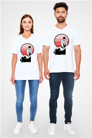 Aikido Beyaz Unisex V Yaka Tişört T-Shirt