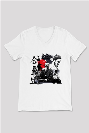 Aikido Beyaz Unisex V Yaka Tişört T-Shirt