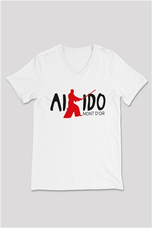 Aikido Beyaz Unisex V Yaka Tişört T-Shirt