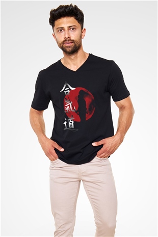 Aikido Siyah Unisex V Yaka Tişört T-Shirt