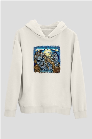Airbourne Baskılı Unisex Beyaz Hoodie