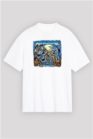 Airbourne Baskılı Unisex Beyaz Oversize Tişört