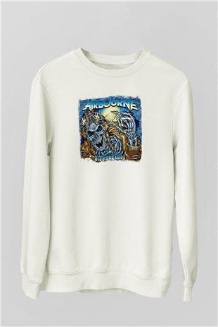 Airbourne Baskılı Unisex Beyaz Sweatshirt