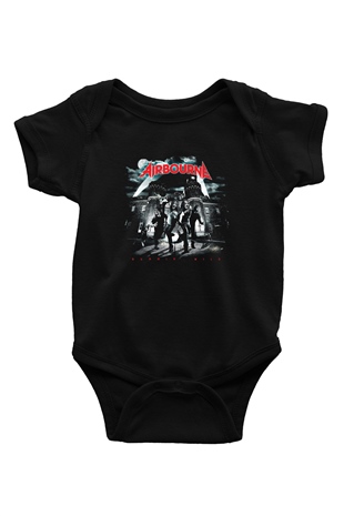 Airbourne Baskılı Unisex Siyah Bebek Body - Zıbın
