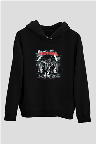 Airbourne Baskılı Unisex Siyah Hoodie