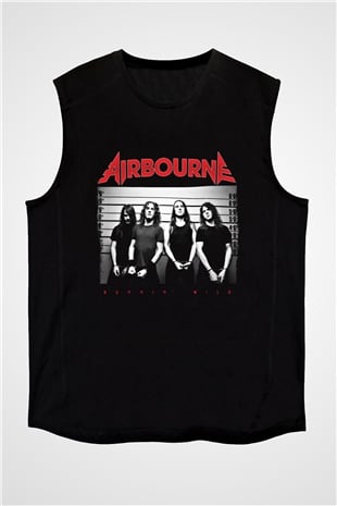 Airbourne Baskılı Unisex Siyah Kolsuz Tişört
