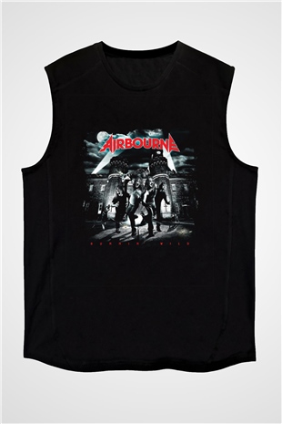 Airbourne Baskılı Unisex Siyah Kolsuz Tişört